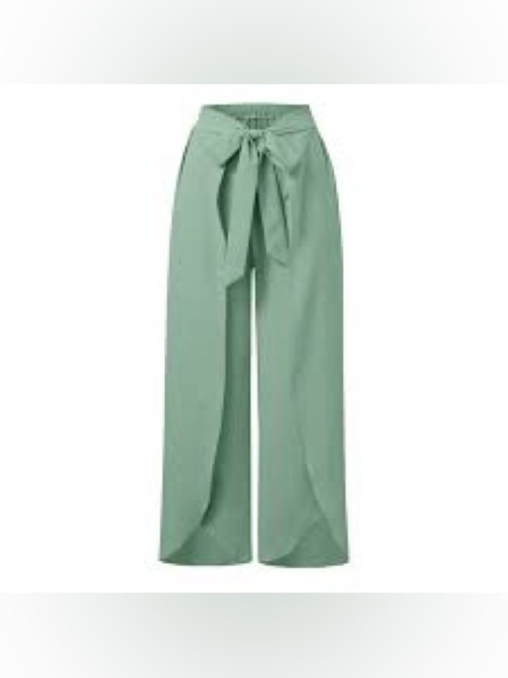 Hem & Thread Sage Green Tie-Front Split Wide-Leg Pants Nwt